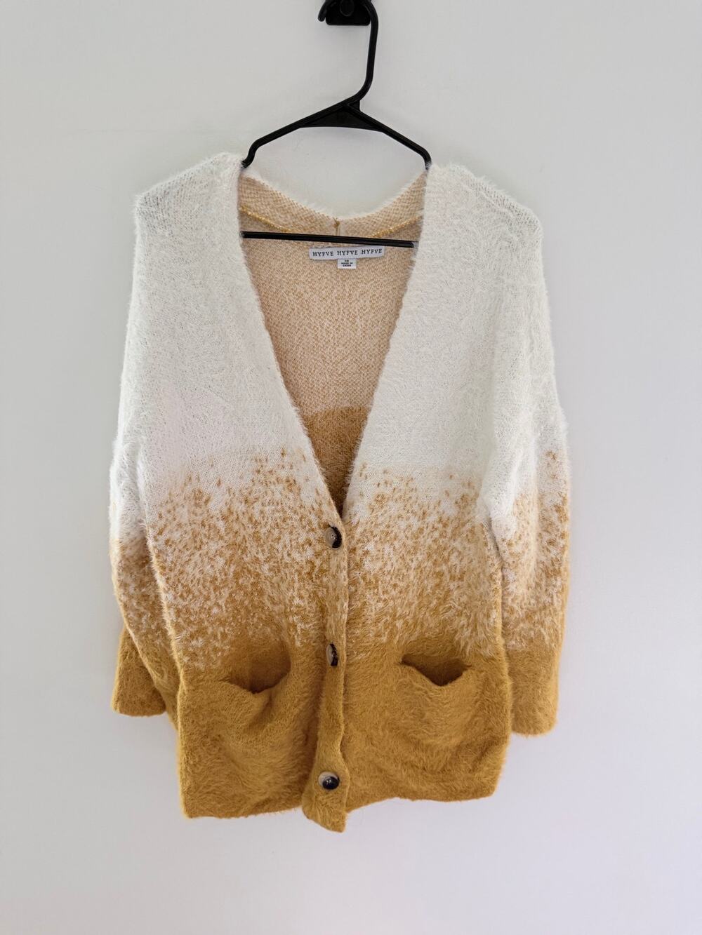 HYFVE Women’s Yellow Cream Ombre Oversized Eyelash Cardigan-Size XS